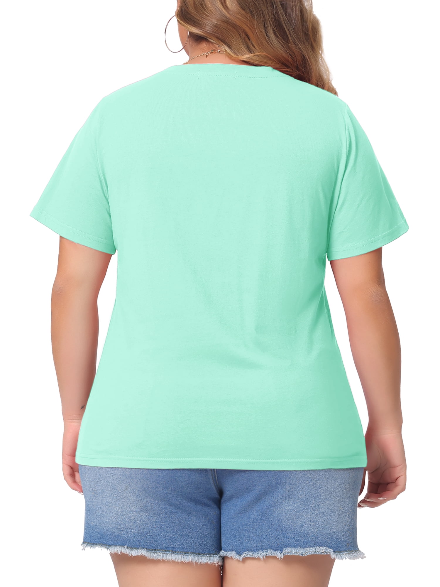DARING DIVA Women's Plus Basic V Neck Short Sleeve Casual Tops T Shirts 1X Mint Blue
