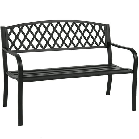 Yard Furniture Home Depot Best Choice Products 50in Steel Outdoor Park Bench Chair Yard Furniture w/ Cross Design Backrest, Slatted Seat for Backyard, Garden, Patio, Porch - Black ()