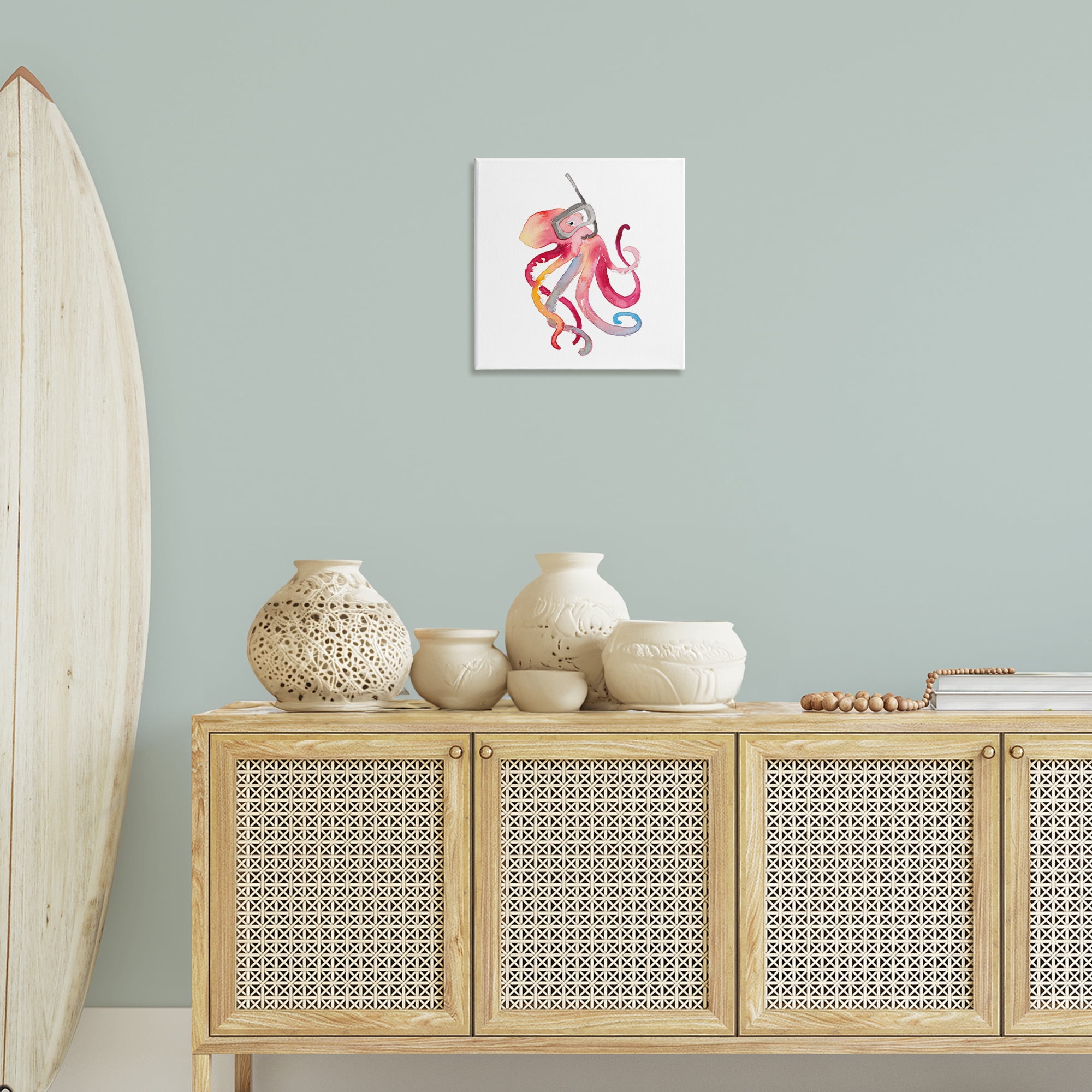 Stupell Industries Snorkel Mask Octopus Novelty Painting Gallery Wrapped Canvas Art Print Wall Art, 17 x 17