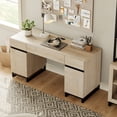 thumbnail image 3 of WAMPAT 59" Modern Executive Desk with Built-in Charging Station,3 Drawers, 2 Cabinets & File Drawer,Beige Wood Computer Writing Desk for Home Office, Work & Study, 3 of 9