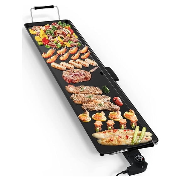 BNHHYYDS Electric Teppanyaki Grill, 35'' Nonstick Griddle for Indoor/Outdoor Cooking, 2000W BBQ Plate w/ 5 Temp Control, Portable Grill for Parties, Home & Camping