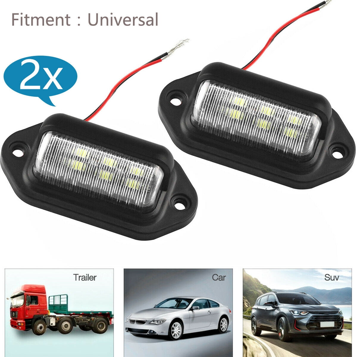Universal 6-SMD LED License Plate Tag Lights Lamps for Truck SUV Trailer Van