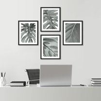 PixonSign Framed Wall Art Black and Gray Tropical Jungle Palm Leaf Posters, Set of 4 Floral Botanical Canvas Prints, Nature Wilderness Plant Digital Art Wall Décor - 11"x14" Black