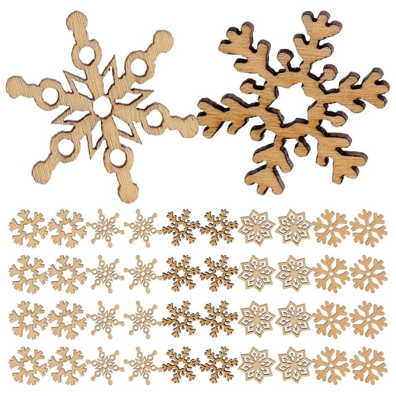 Homoyoyo 200Pcs Christmas Snowflake Ornaments Hollow Wooden Crafts Decorations for Home Furniture Holiday Decor