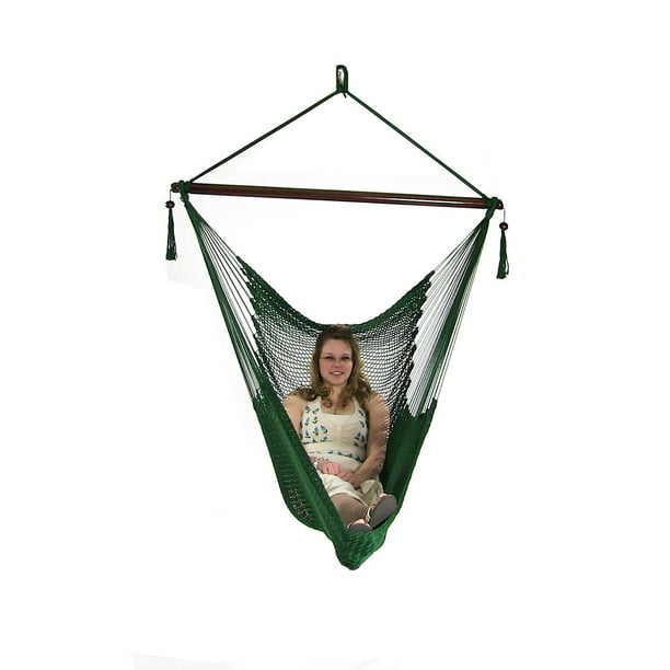 Sunnydaze Hanging Rope Hammock Chair Swing - Caribbean Style Extra Large  Hanging Chair for Backyard & Patio - Green