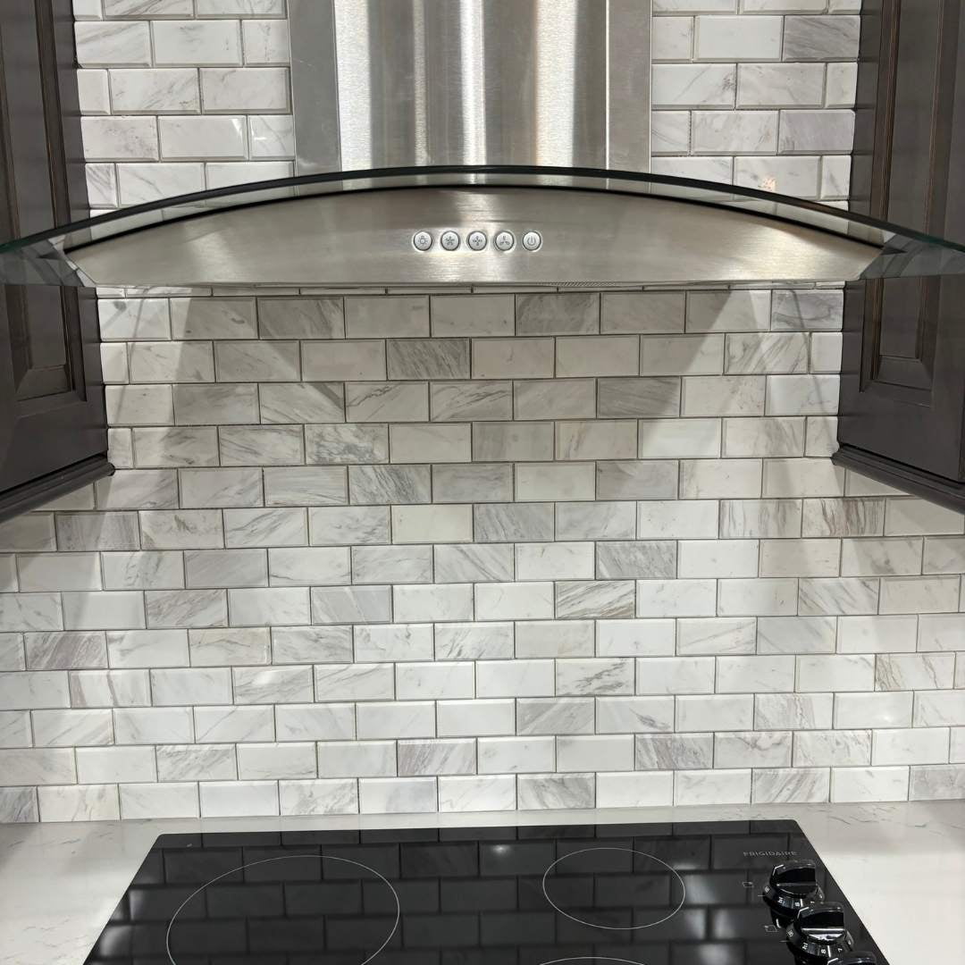 The Tile Life Santorini Beveled 4" x 4" Carrara Polished Marble Brick Mosaic Tile Sample 1 Piece