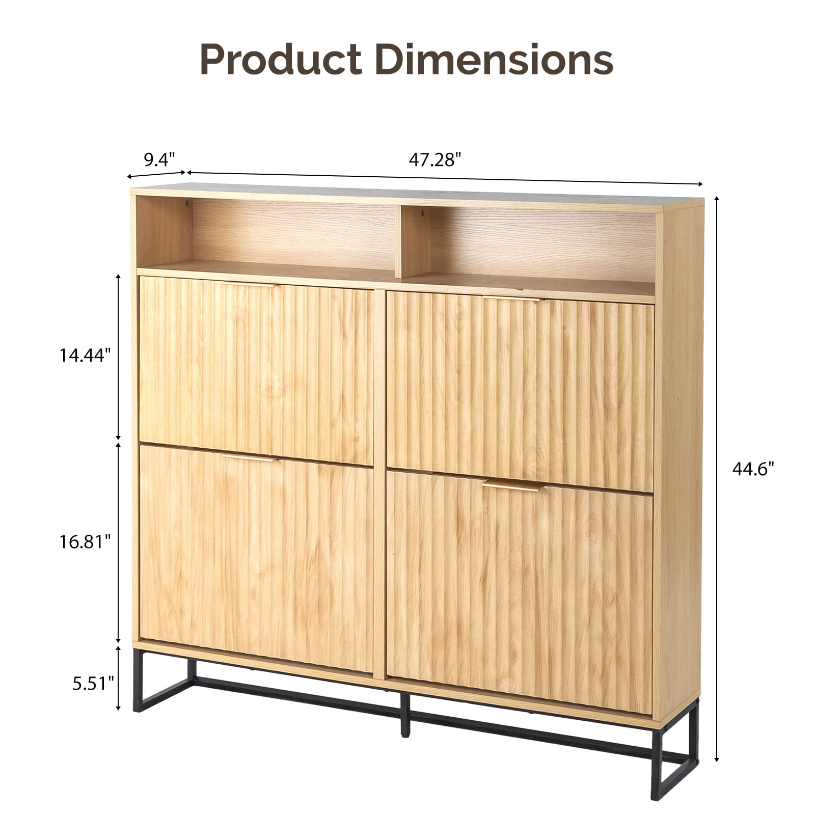 4 Flip-Top Drawer Shoe Cabinet with LED Lighting and Iron Legs