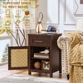 thumbnail image 6 of LEYAOYAO End Table with USB Type C Outlet Strip, Boho Style Nightstand with Rattan Decorated Cabinet, Bedside Table for Bedroom, Guest Room, Office, 6 of 11