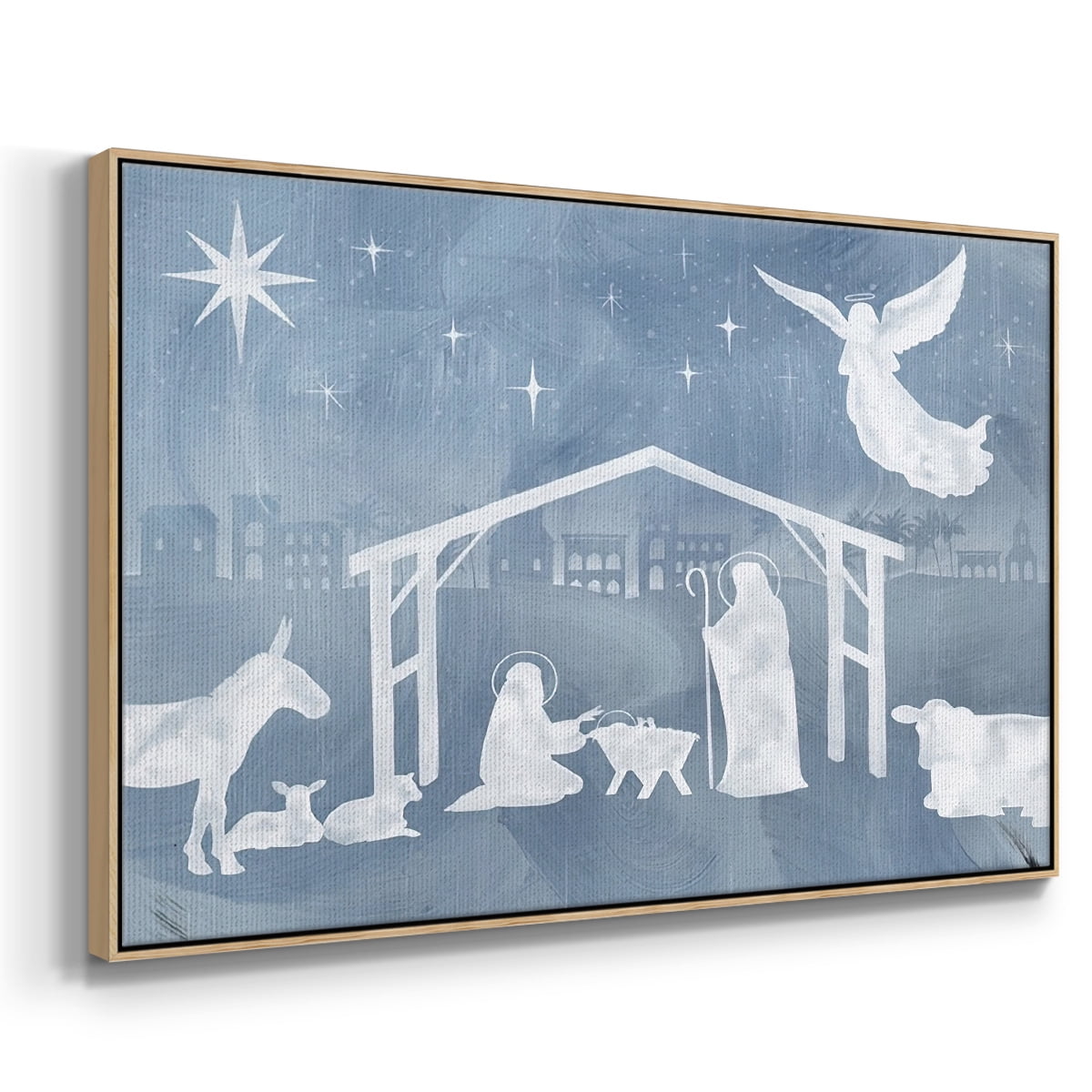 Star of Bethlehem Collection A - Framed Gallery Wrapped Holiday Canvas - 17 x 25 - Natural Wood Frame