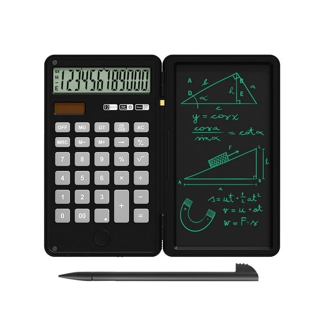 Financial Calculator Basic Mute Desk Calculators with Writing Tablet Portable and Foldable Desktop Calculator with Large LCD Display for Office Meeting Study