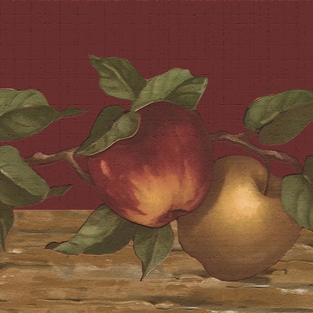 Dundee Deco's Peel and Stick Wallpaper Border - Abstract Red Gold Apples Wall Border Retro Design, 15 ft x 7 in, Self Adhesive