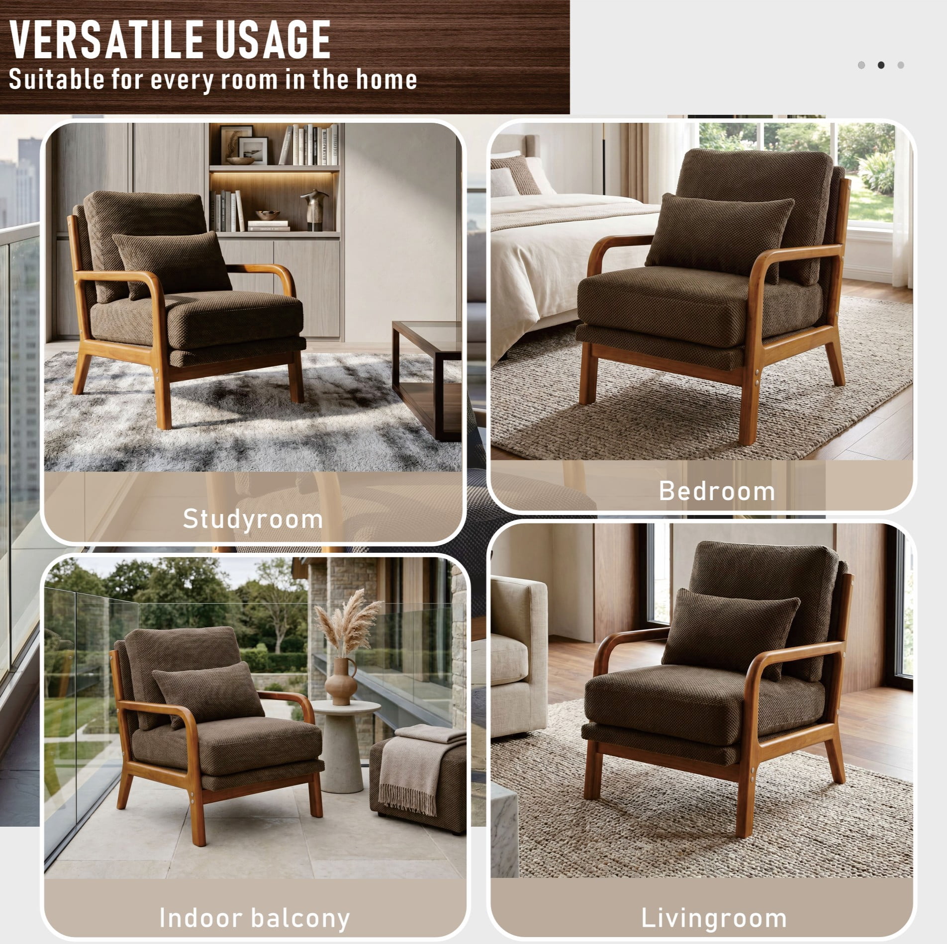 MOONMISS Accent Chair, Reading Club Chair with Pillow for Living Room Bedroom Furniture,Coffee