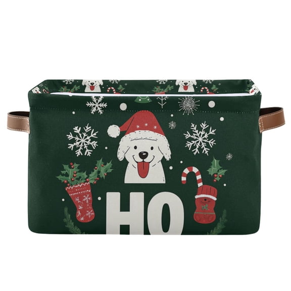 Yayeee Canvas Storage Basket with Handles for Shelves Fabric Bins Closet Organizer, Christmas Dog