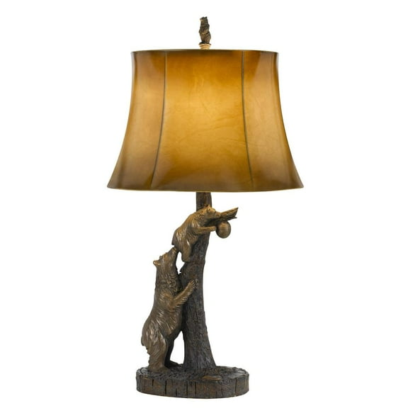 Cal Lighting 150W 3 Way Bear Resin Table Lamp With Leathrette Shade