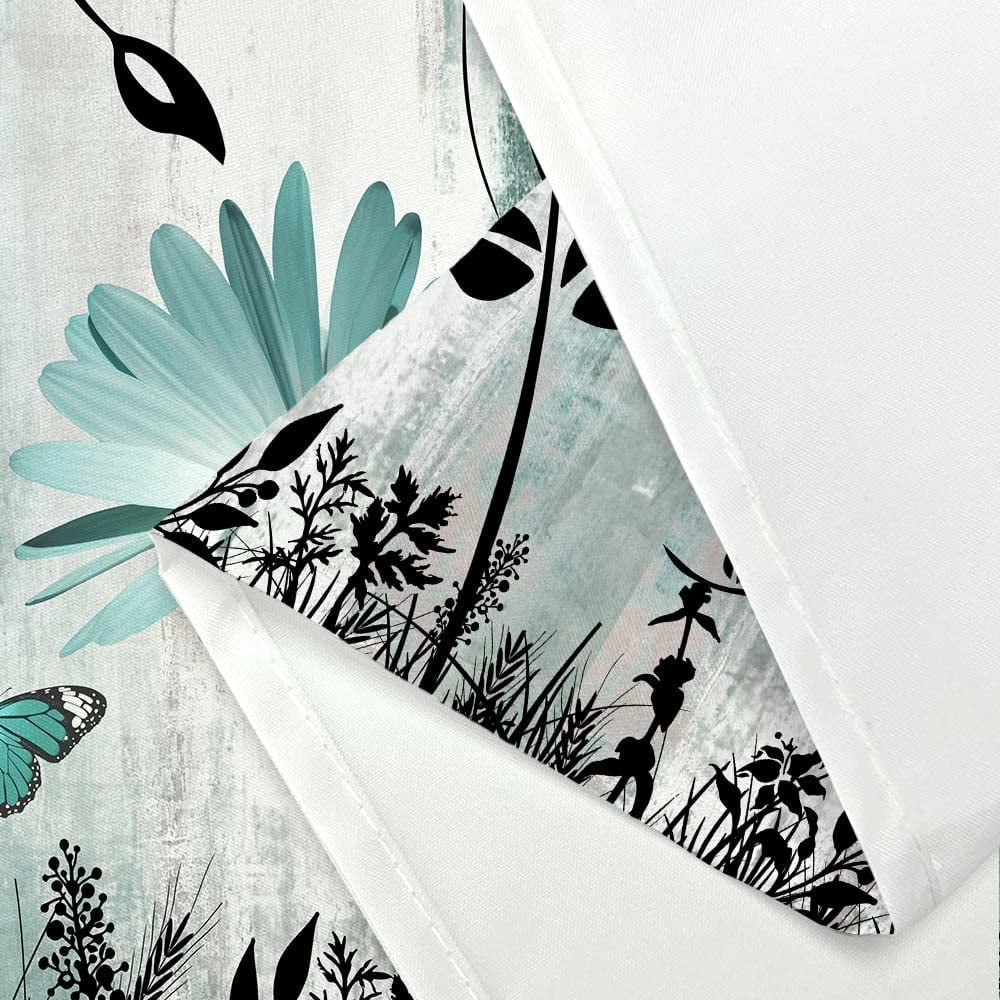 Rustic Farmhouse Shower Curtain for Bathroom, Farm Teal Daisy Floral Flowers and Butterfly on Country Wooden Bath Curtains, Turquoise Blue Fabric Bathroom Decor Set with Hooks 69x78