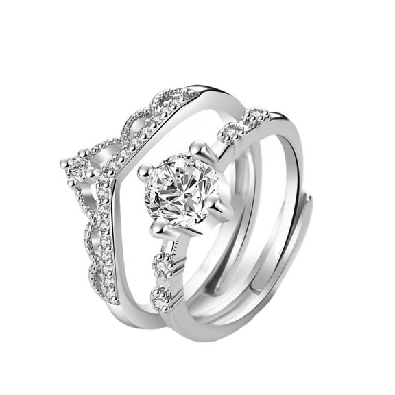 Guodhu Cubic Zirconia Wedding Ring Set for Women Rose Gold Silver Engagement Promise Ring Adjustable Rings Set Fake Engagement Wedding Band for Women Stackable Rings for Women