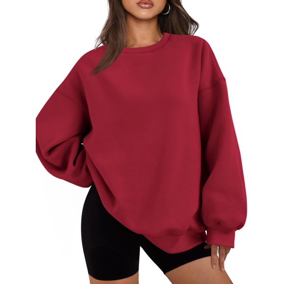 Chandails en Molleton en Molleton Surdimensionnés pour Femmes Manches Longues Col Rond Pull Décontracté Chandail à Capuchon Rouge TG
