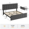 thumbnail image 2 of Homhougo King Size Bed Frame with 4 Storage Drawers and Headboard Adjustable, Dark Gray Upholstered Platform Bed Frame King No Box Spring Needed with Wooden Slats Support, Noise Free, 2 of 9