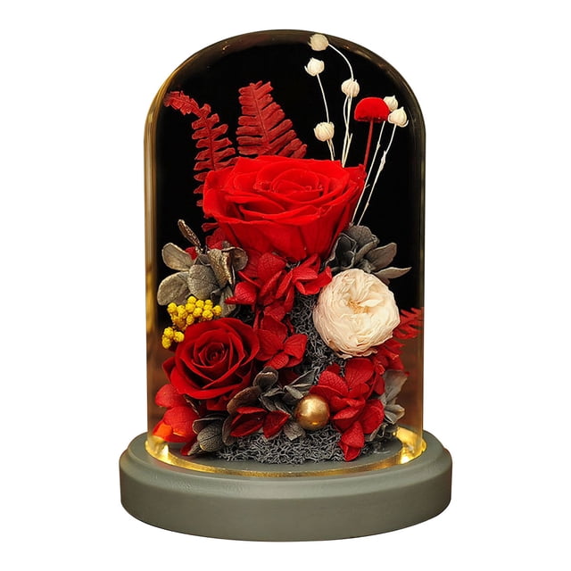 Decoración de flores eternas con cubierta de cristal rosa con luz, regalos de cumpleaños, regalos festivos para familiares y amigos