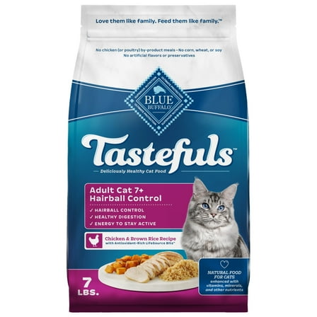 Blue Buffalo Tastefuls Dry Cat Food, Adult, Hairball Control, Chicken and Brown Rice, 7-lb. Bag