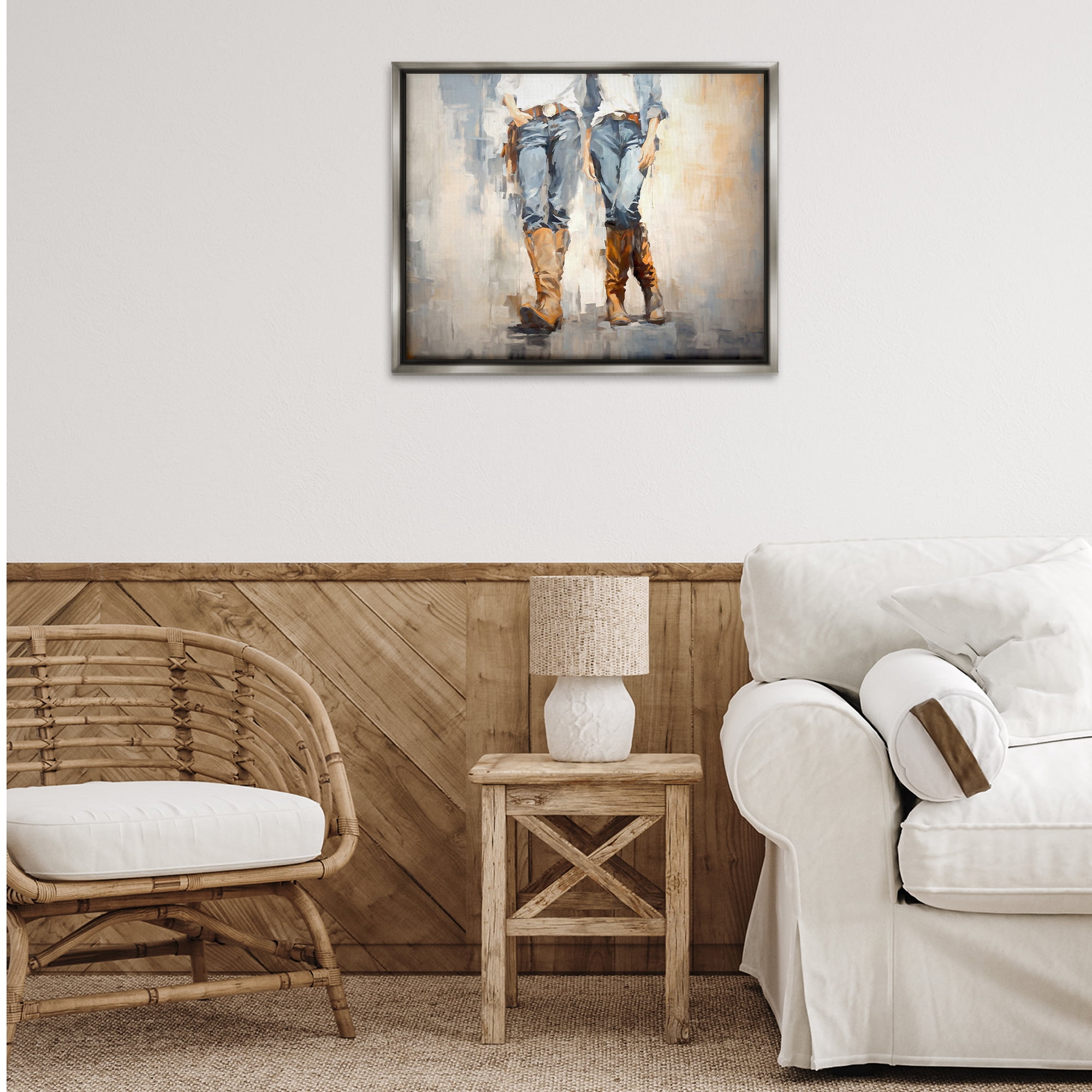 Stupell Industries Country Cowgirl Attitude Novelty Painting Gray Floater Framed Canvas Art Print Wall Art, 31 x 25