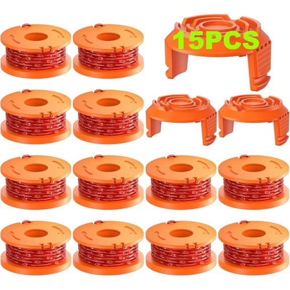 15-Pack Trimmer String Line for Worx WA0010, 0.065 inch 10ft Worx Weed Eater String Pre-Cut Worx String Trimmer Line Replacement for Worx String Trimmers (12 Spools   3 Caps)