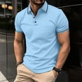 thumbnail image 2 of Lovskoo 2024 Summer Short Sleeve Shirts for Men Button Front Lapel Collared Casual T-Shirt Solid Color Turndown Collar Tops Blouse Sky Blue S, 2 of 5