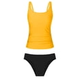 thumbnail image 6 of PWPSG Racerback Ruched High Waisted Two Piece Swimsuit Tummy Shaping Contouring for Daily Swimming Yellow S, 6 of 6