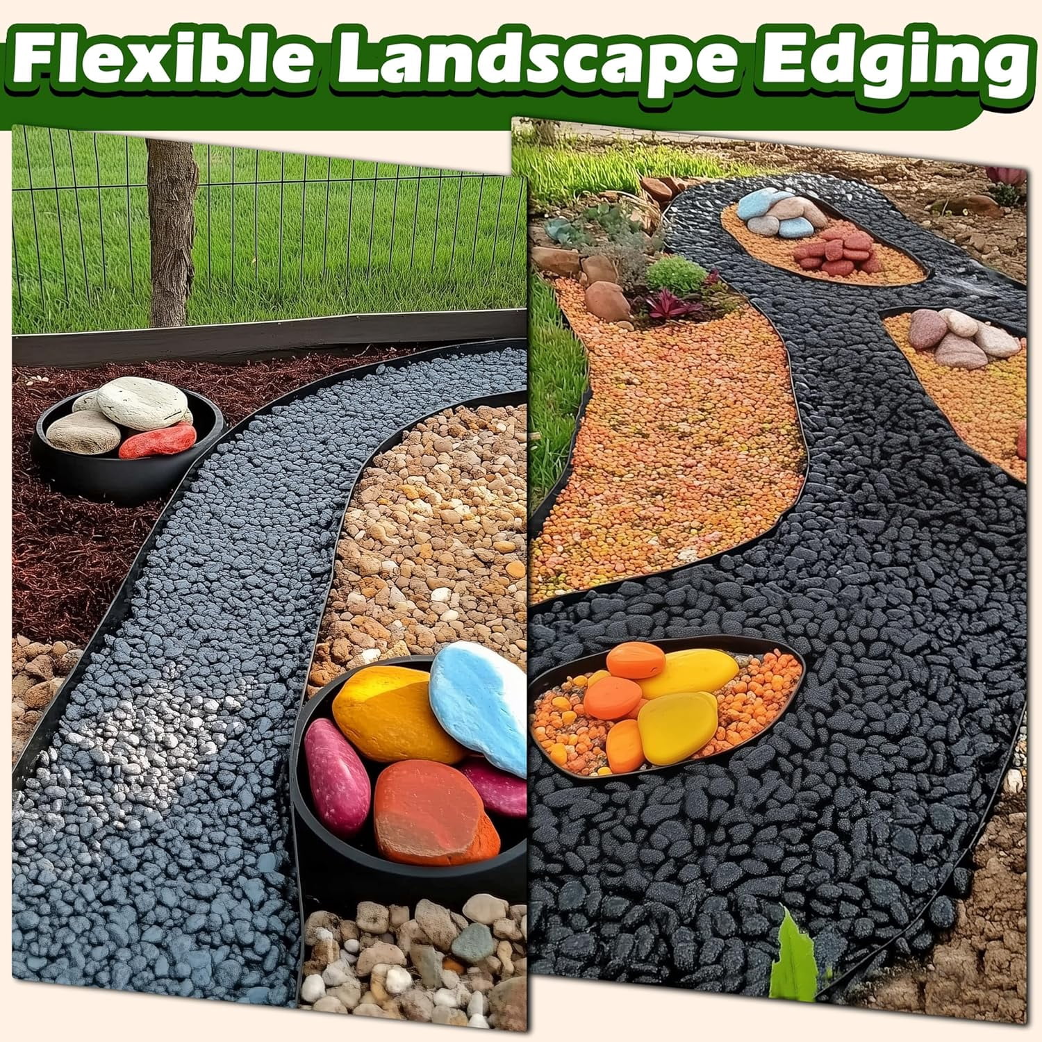 Gardzen Landscape Edging Kit, 40-Foot Long, 3-Inch Tall, No Dig Garden Edging Border for Flower Beds, Tree Rings, Pathways, Includes 40 Spikes