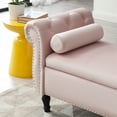 thumbnail image 3 of Xukmct Rectangular Velvet Storage Stool with Solid Wood Legs and 1 Pillow, Perfect for Home, Bedroom, Light Pink, 3 of 6