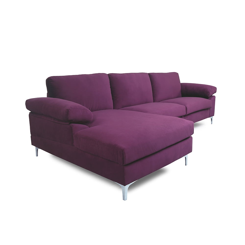 Kepooman Velvet Sectional Sofa, Modern L-Shape Sofa with Reversible Chaise, Chaise Longue Combination Sofa, Purple Kepooman Velvet Sectional Sofa, Modern L-Shape Sofa with Reversible Chaise, Chaise Longue Combination Sofa, Purple