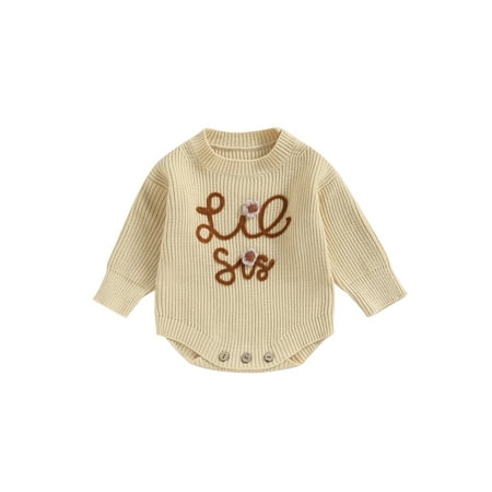 

Calsunbaby Baby Girl Fall Romper Long Sleeve Letter Embroidery Knit Bodysuit