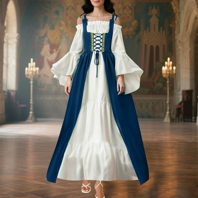 FAVIPT Medieval Dress Renaissance Costume Women Batwing Long Sleeve Corset Dresses Off Shoulder Vintage Patchwork Costumes Fairy Bandage Maxi Dress Blue,L - Walmart.com FAVIPT Medieval Dress Renaissance Costume Women Batwing Long Sleeve Corset Dresses Off Shoulder Vintage Patchwork Costumes Fairy Bandage Maxi Dress Blue,L - Walmart.com