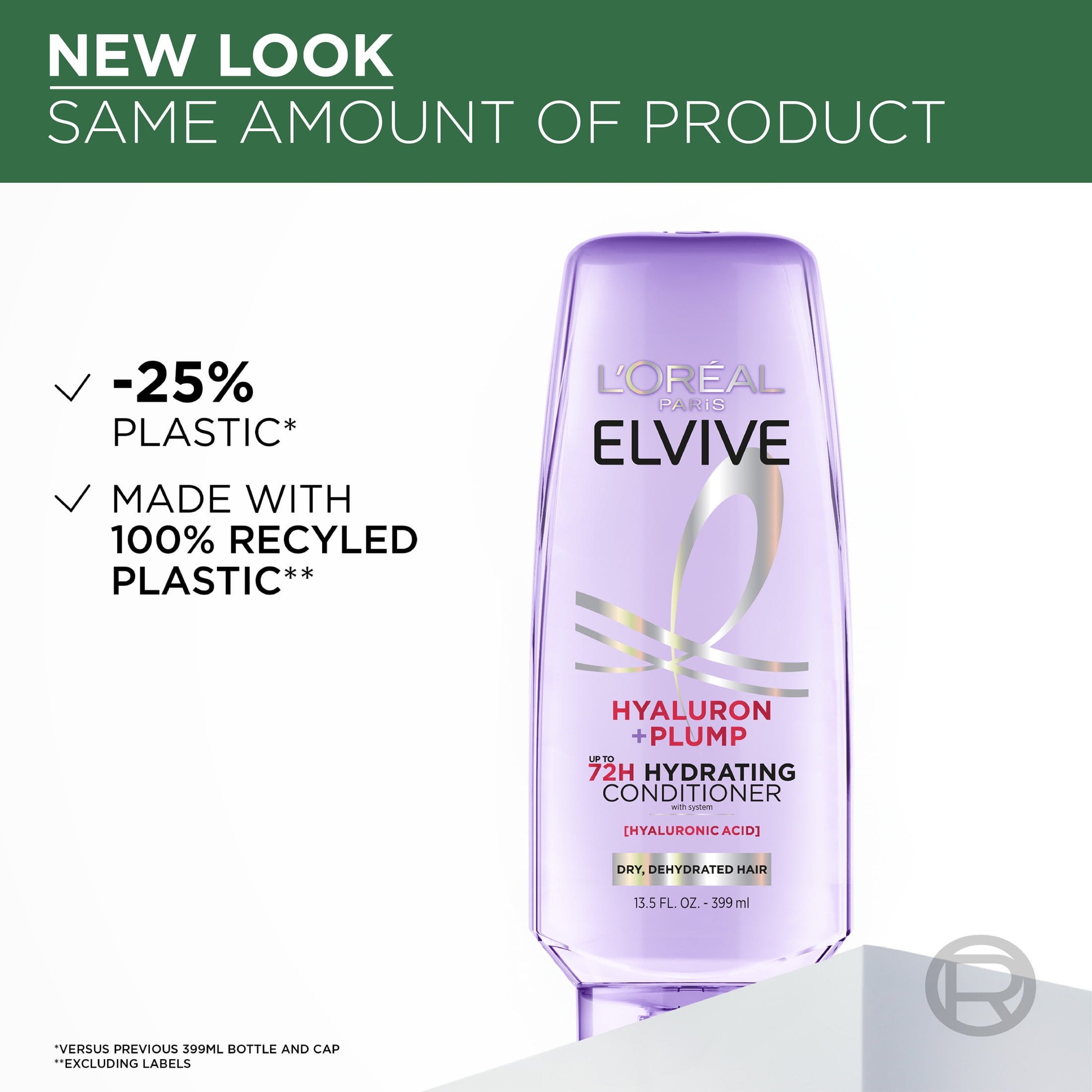 (6 pack) L'Oreal Paris Elvive Hyaluron Plump Hydrating Hair Conditioner, Moisturizing, Squeeze, 13.5 fl oz