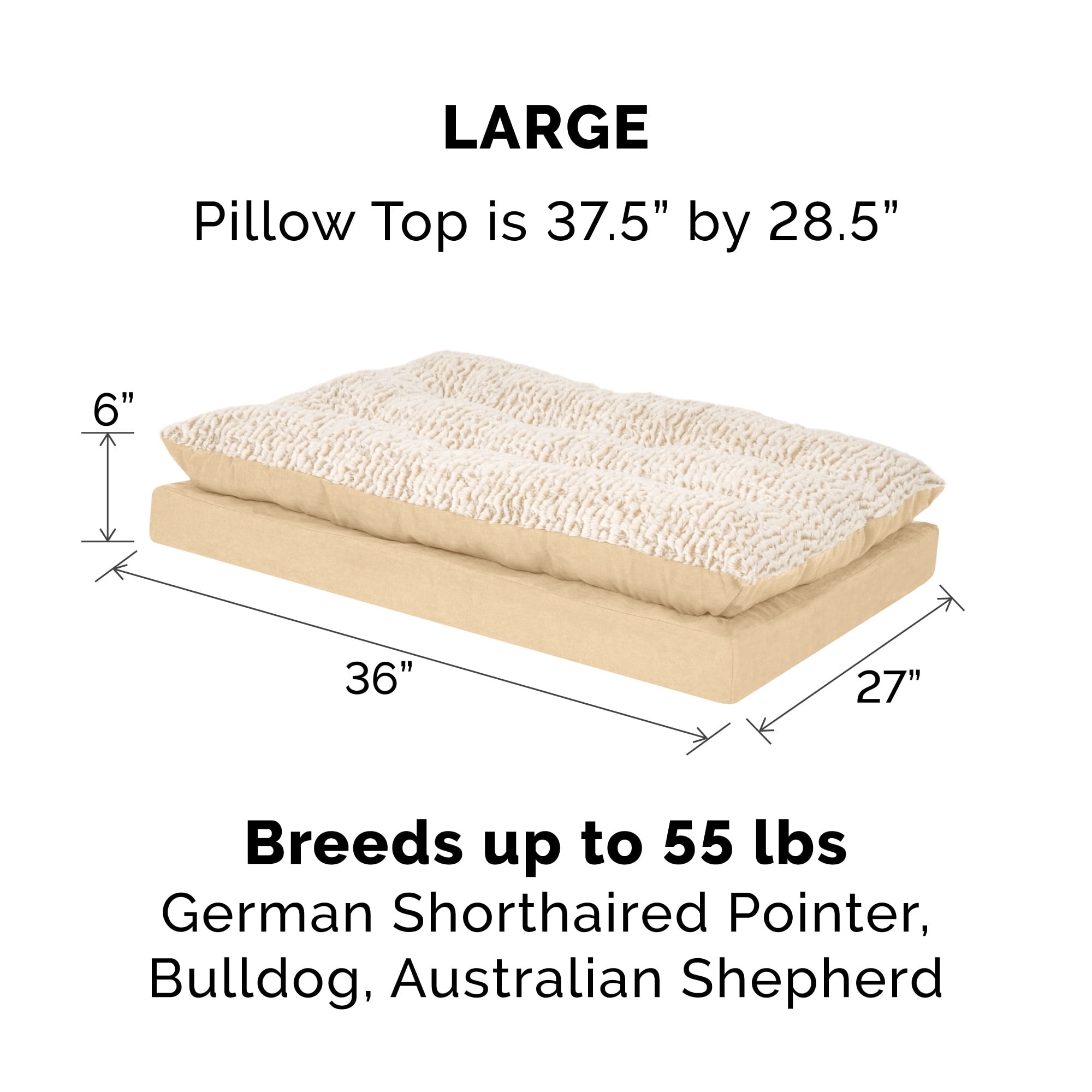 FurHaven Pet Products Embossed Faux Fur & Suede Orthopedic Pillow Top Mattress Pet Bed for Dogs & Cats - Taupe, Large