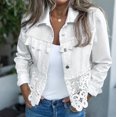 thumbnail image 2 of Womens Jeans Jacket Solid Color Lapel Button Down Casual Denim Jacket Outerwear, 2 of 4
