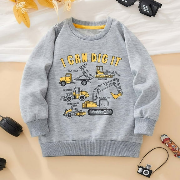 Kids Boy Sweatshirt Long Sleeve Crewneck Pullover Excavator Outfit For Boys Boys Winter Clothes For 7-8 Years Boys Clothes