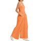 thumbnail image 3 of Mono largo de verano para mujer de VISgogo, mono holgado con tirantes anchos en el pecho liso fruncido, mono informal con pantalones largos de pierna ancha para mujer VISgogo moda, 3 of 9