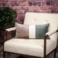 thumbnail image 3 of Taupe and Smokey Green Quilted Colorblock Velvet Lumbar Throw Pillow, 3 of 5
