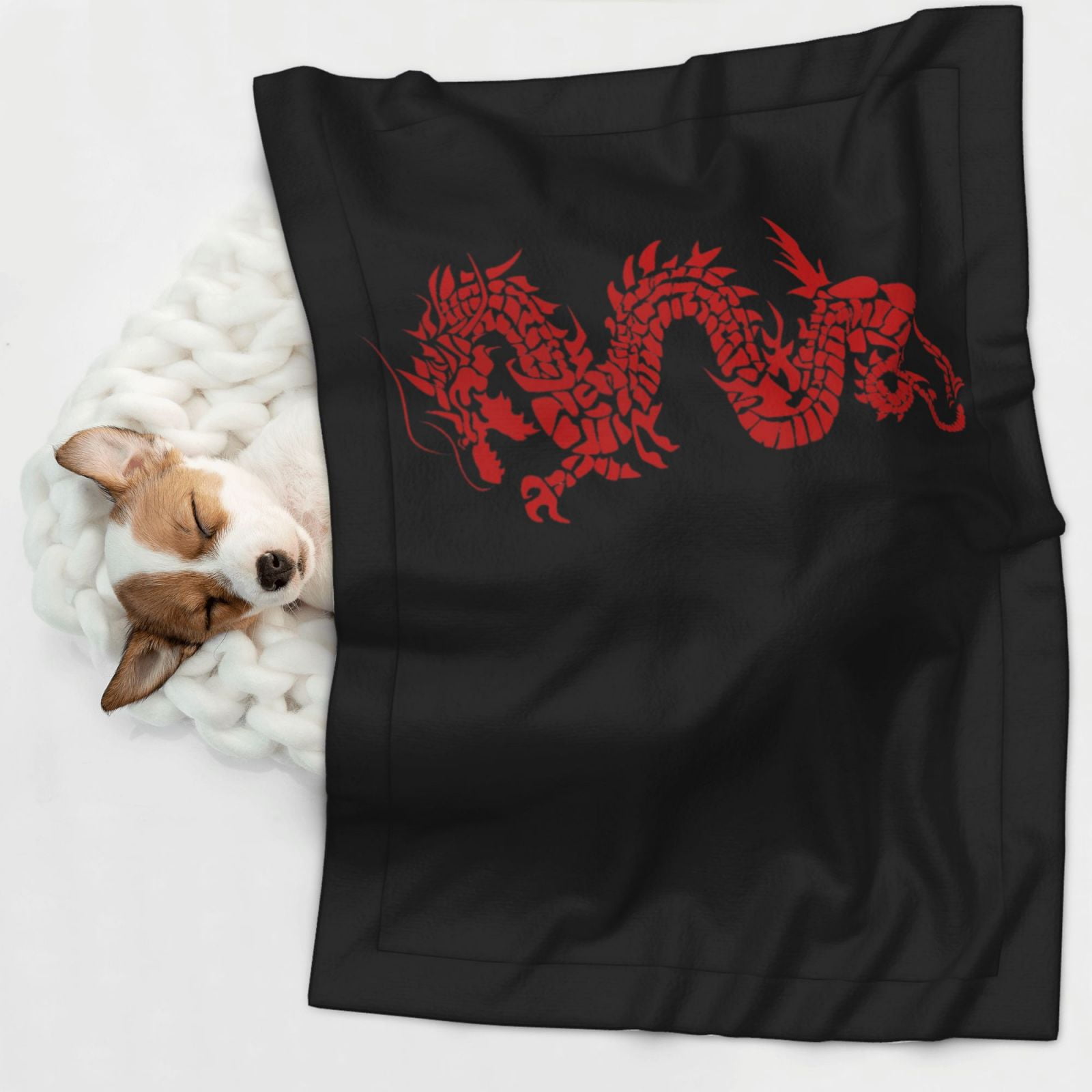 Flannel Throw Dog Blanket Red Loong-Dragon Soft Warm Print Pet Blankets for Small Dog Cat Puppy