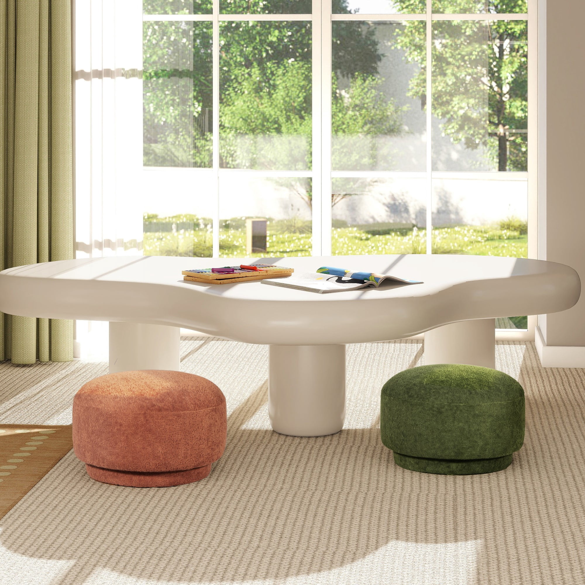 Jennifer Taylor Home Fuji 15" Mushroom Footstool Ottoman, Spice Orange Fleeced Teddy