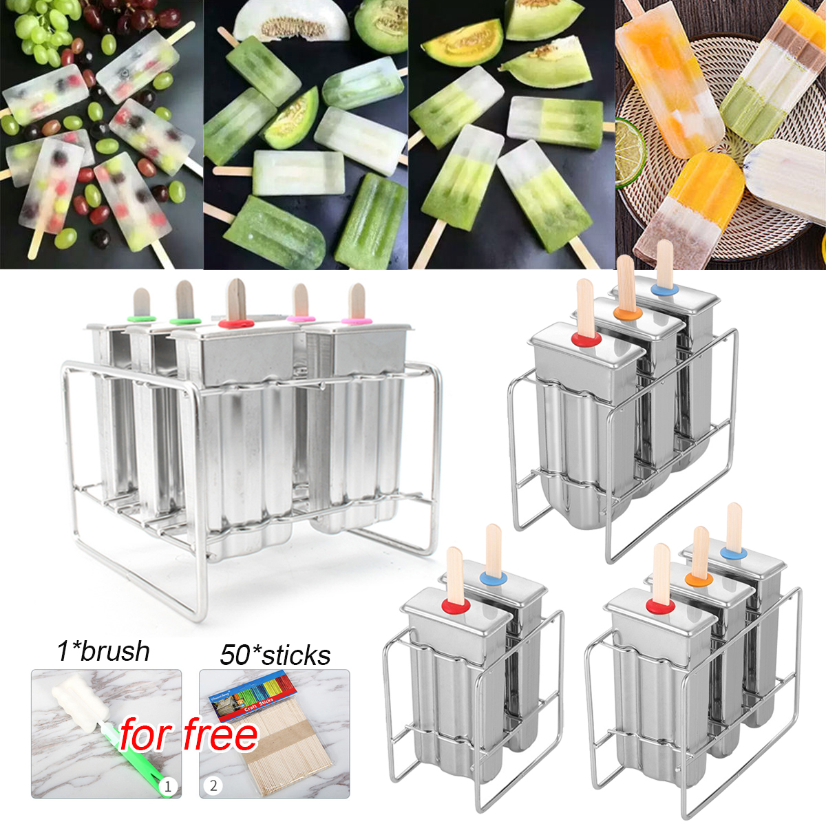 Stainless Steel Popsicle Mold Ice Pops Lolly Ice Cream Stick Holder 2/3