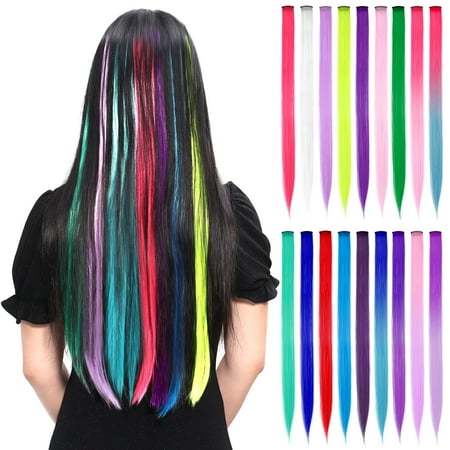 Streak Hair Extensions Highlight Wig Hairpiece Clip Red Two-color Colored Womens Wigs Child