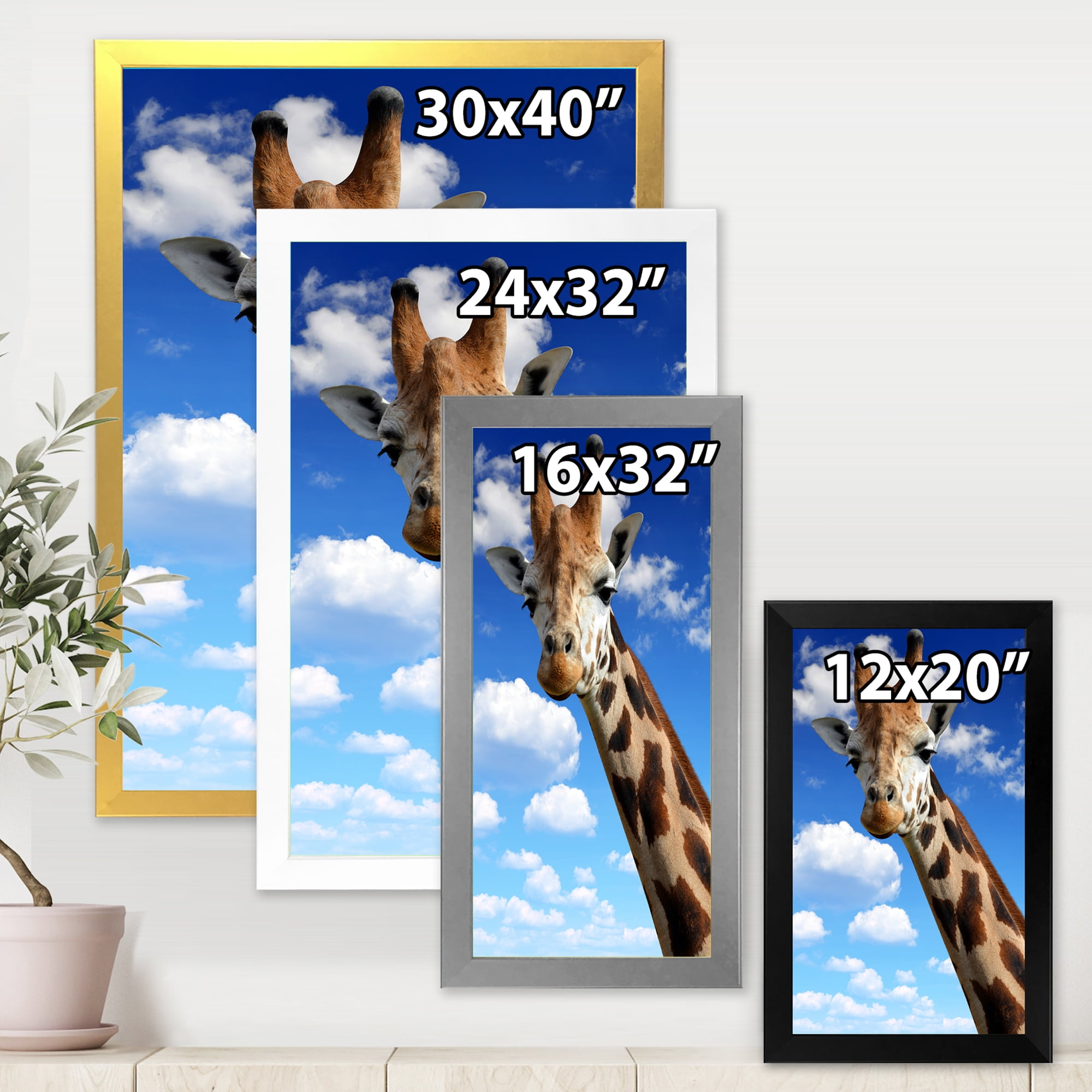 Designart 'A Giraffe On A Blue Sky Portrait' Farmhouse Framed Art Print