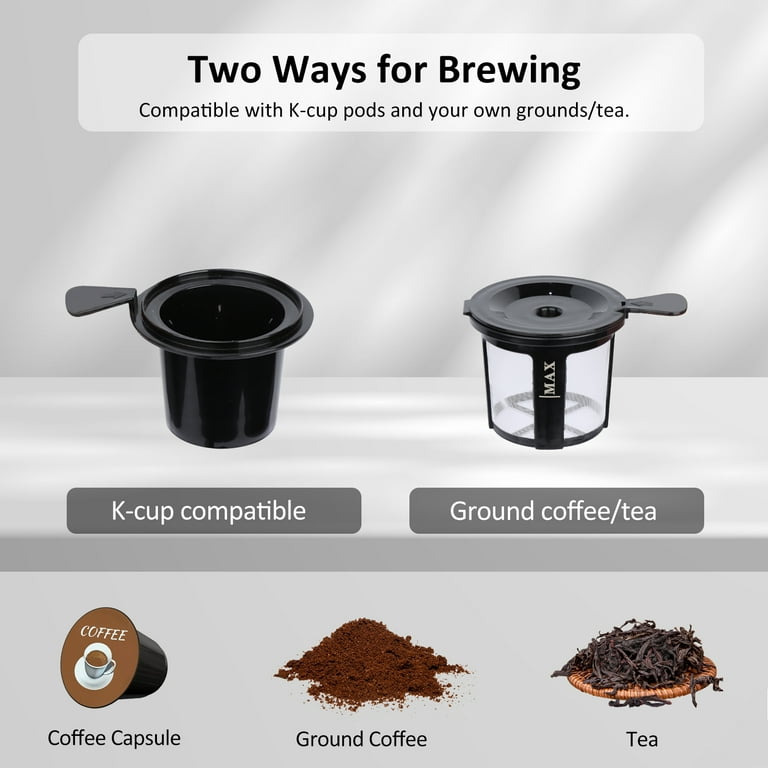  SHANGSKY Single Serve Coffee Maker, Small Coffee Makers for K  Cup Pod and Ground Coffee, Cafeteras Electricas Mini Coffee Maker with  Reusable Filter One Cup 8 Oz, 1400W Fast Brewing, Glass