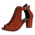 thumbnail image 4 of Women's Gladiator Sandals Hollow out Chunky Heels Adjustable Ankle Strap Peep Toe Block Heeled Dress Shoes Brick Red Size 7.5, 4 of 4