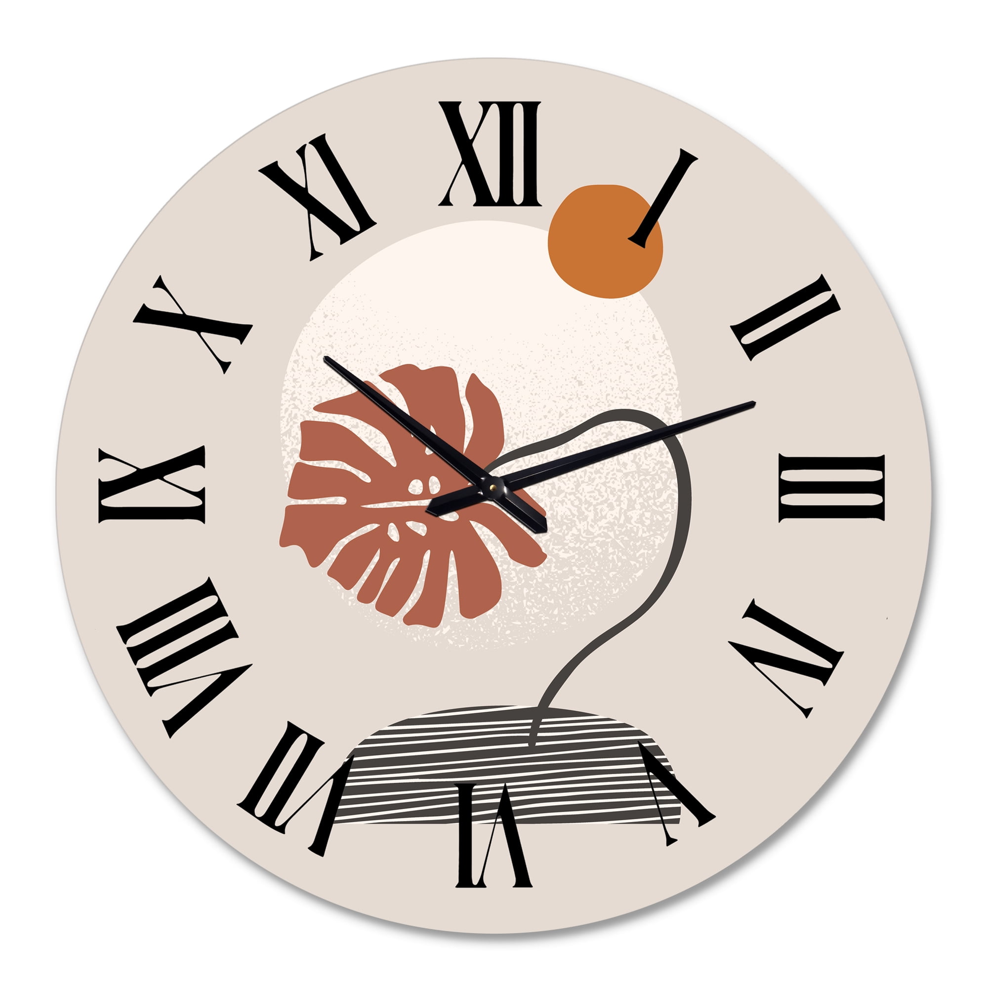 Designart 'Tropical Palm Leaf & Abstract Geometry Shapes Iii' Modern Wall Clock