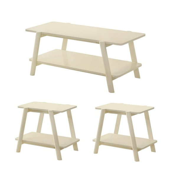 Roundhill Furniture Metz 3-Piece Coffee Table Set, Coffee Table and Two End Tables, Off-White Finish