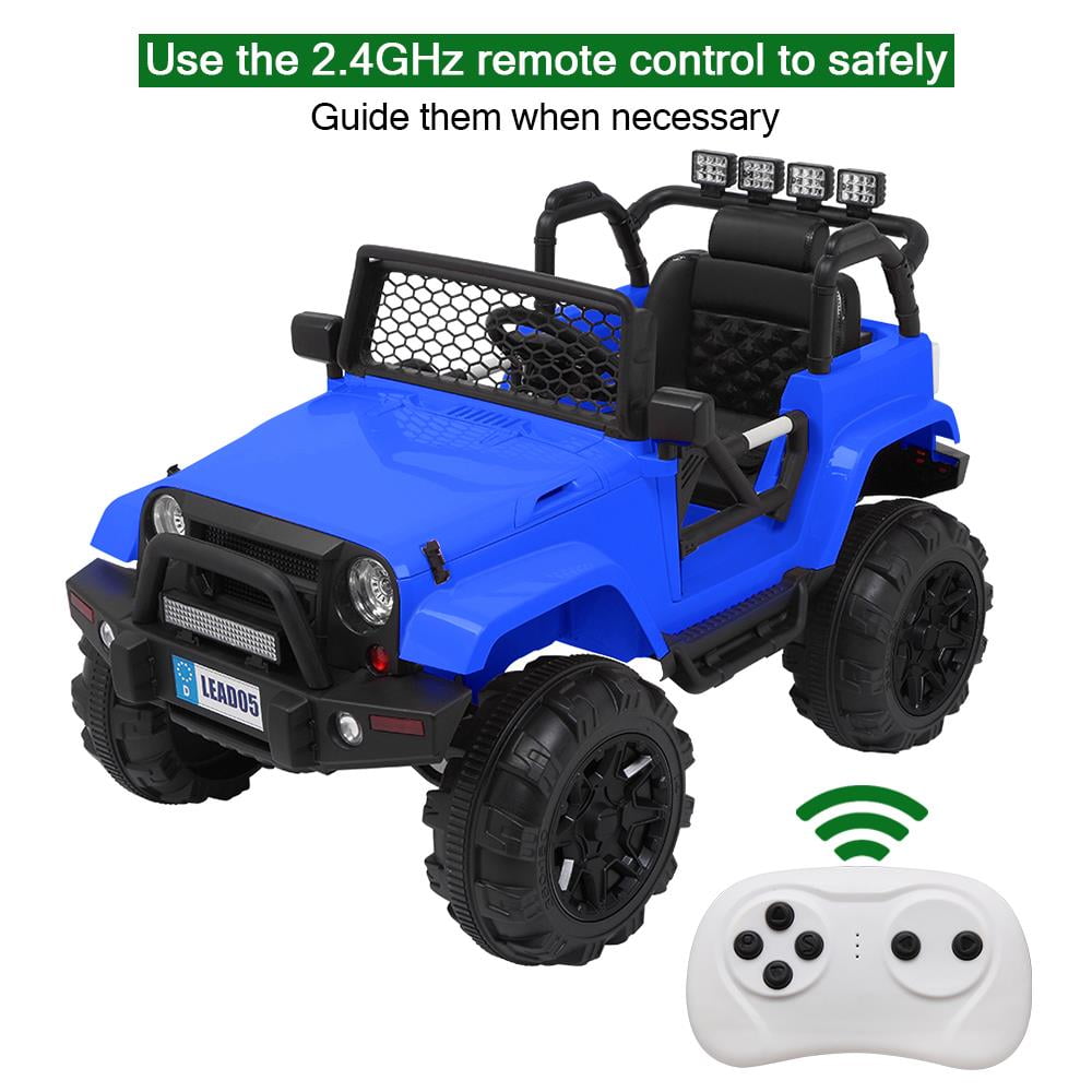 GoDecor 12V Kids Ride On Truck w/RC, 3 Speeds, MP3 Player, AUX/USB/TF Cards, Seat Belts, LED Lights - Blue