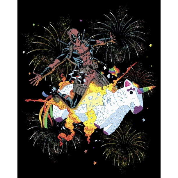 Men s Marvel Fourth of July Deadpool Unicorn Fireworks T Shirt